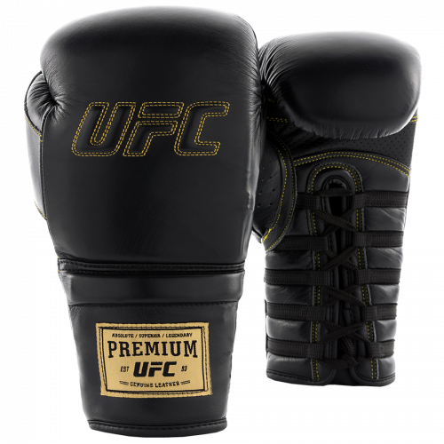 UFC Премиальные тренировочные перчатки на шнуровке черные - 18 Oz