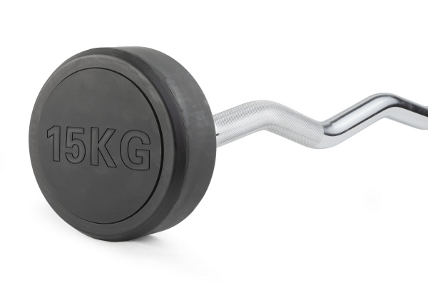 Штанга неразборная обрезиненная 15 кг. Изогнутый гриф. VictoryFit VF-DX5150