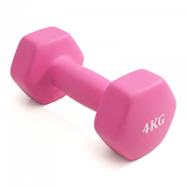 Гантель неразборная гексагональная неопрен  4 кг (розовая) VictoryFit VF-DHN040