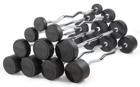 Штанга неразборная обрезиненная 45 кг. Изогнутый гриф. VictoryFit VF-DX5450