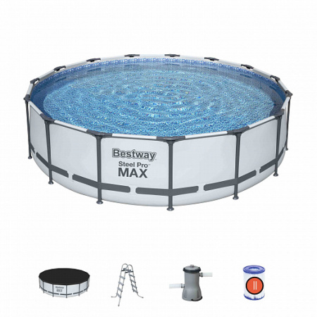 Каркасный бассейн Bestway Steel Pro Max (457x107, с фильтр-насосом, чехлом, диспенсером и лестницей)